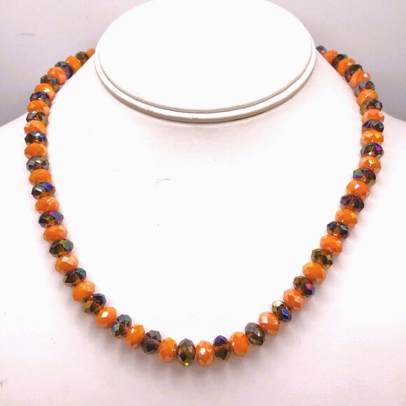 Fire Polished Czech Glass Necklace Earring Set Demi-Parure Orange Purple - Picture 3 of 8
